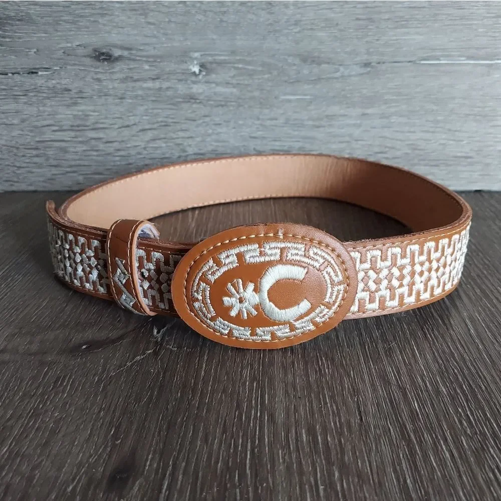 Authentic Mexican Cinto Piteado Western Embroidered Leather Belt  30